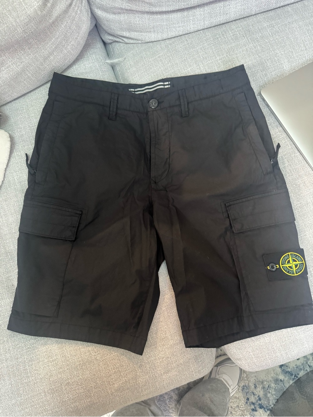 Stone Island Black Cargo Shorts with Compass Badge